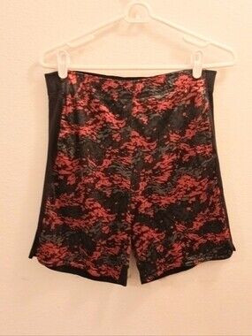 Russell Athletic Gym Shorts Youth Size L Black Red Camo Abstract Print Vintage